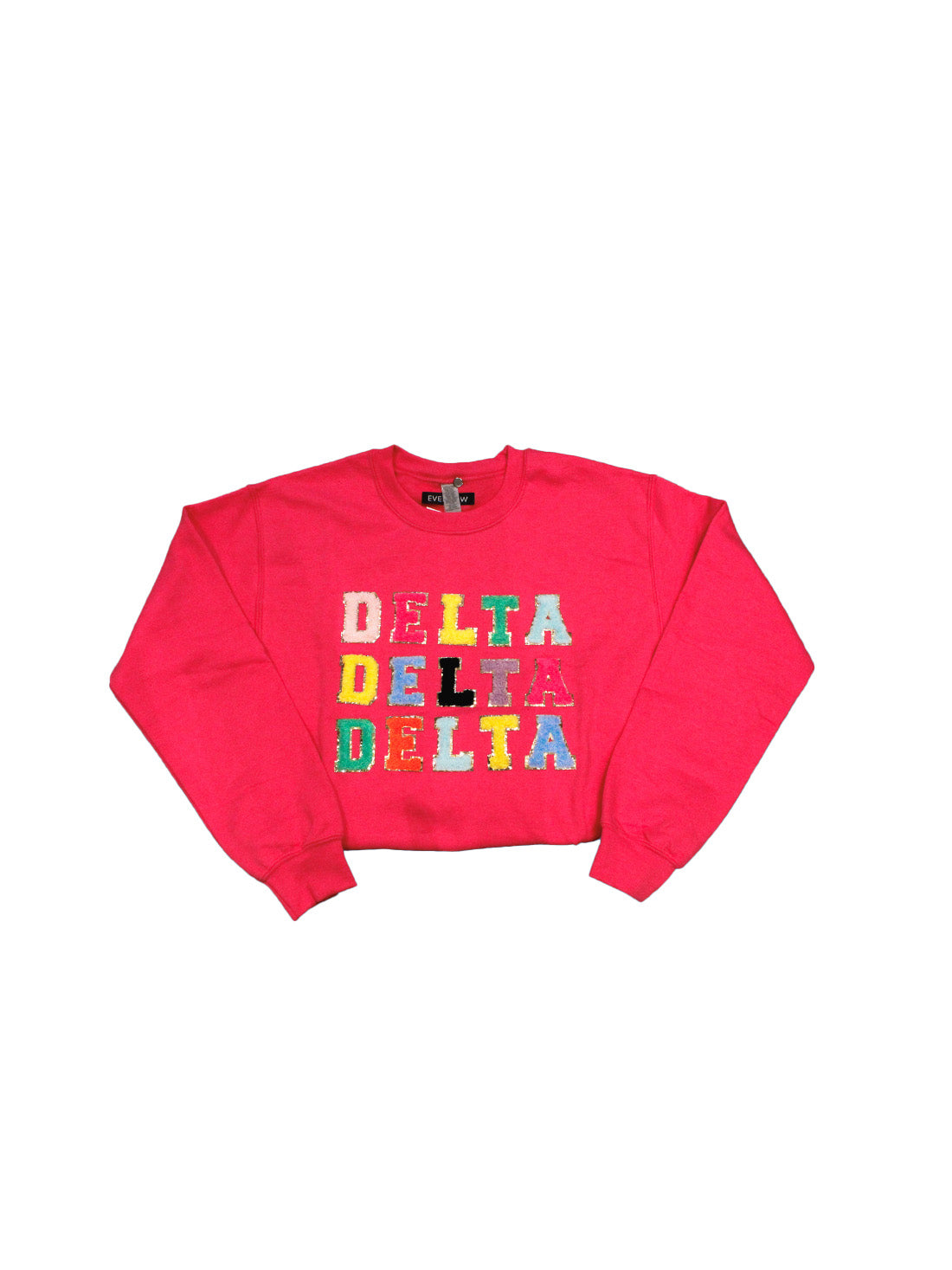 sorority varsity sweatshirt delta delta delta hot pink