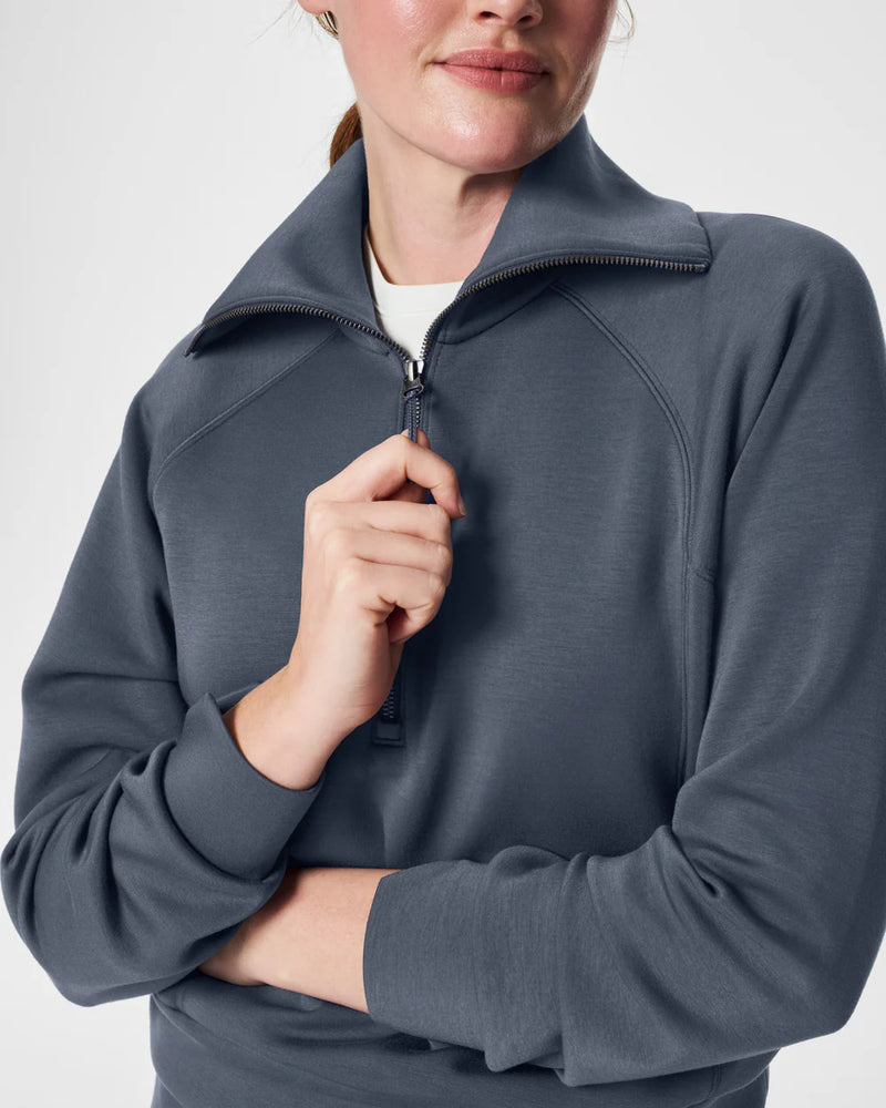 spanx airessentials half zip in dark storm-front