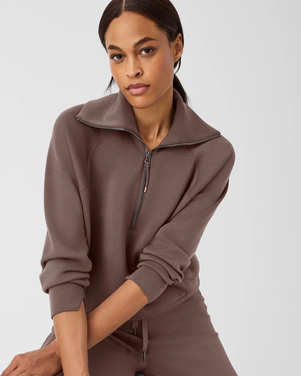 Spanx AirEssentials Half Zip in smoke-front