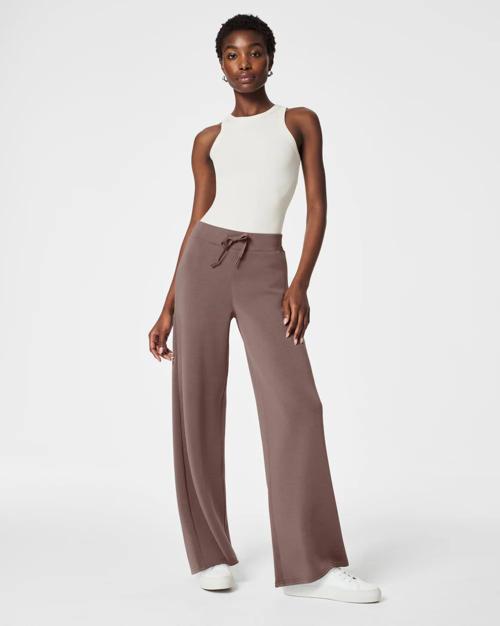 spanx airessentials wide leg pant in smoke-front view