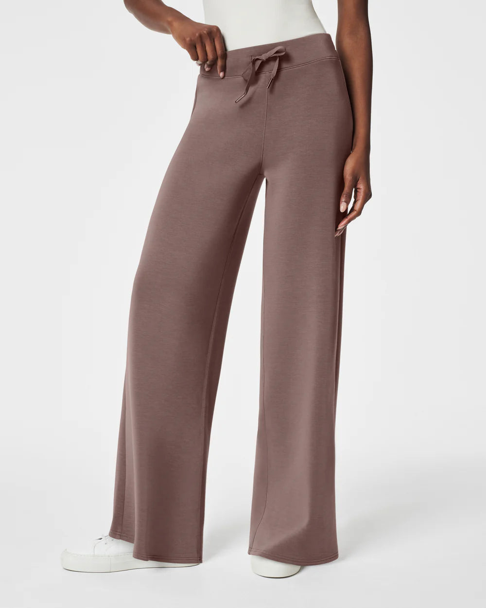 spanx airessentials wide leg pant in smoke-front view