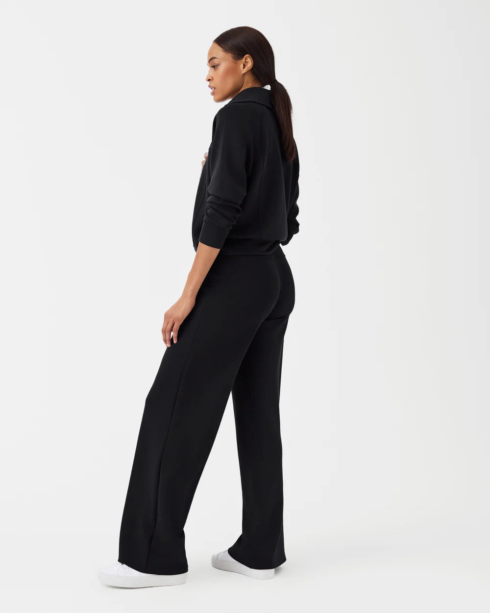 spanx airessentials wide leg pant in very black-back view