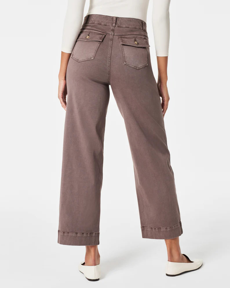 spanx stretch twill cropped pants in smoke-back view