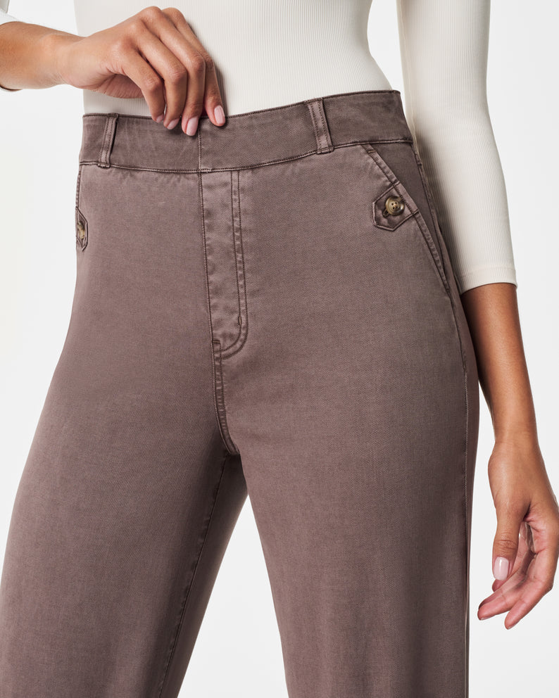 spanx stretch twill cropped pants in smoke-front detail view