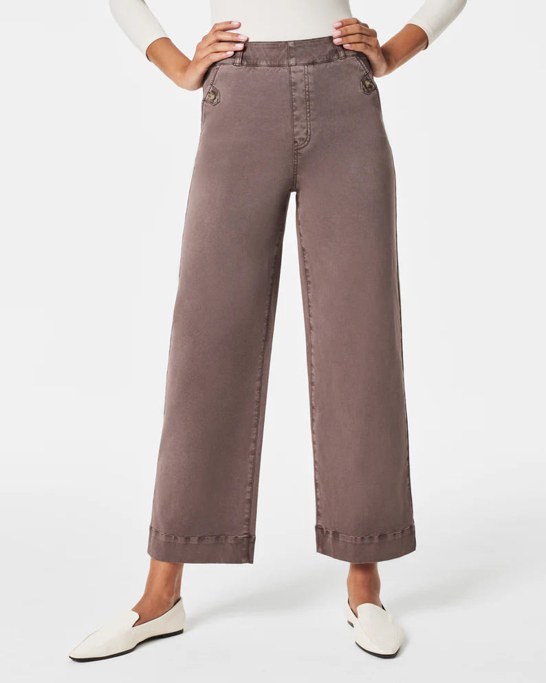 spanx stretch twill cropped pants in smoke-front view