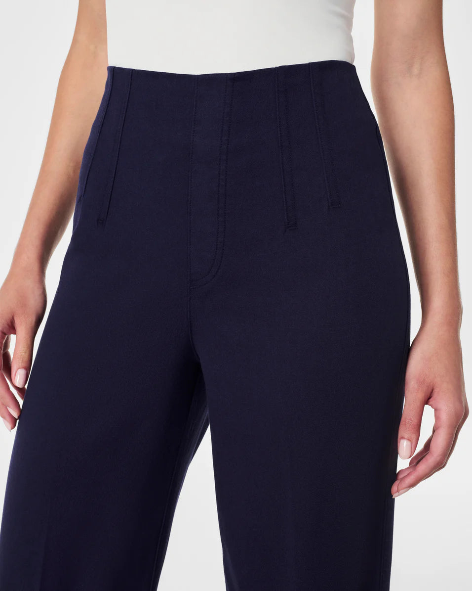 Spanx Twill Crop Wide Leg Pant in lapis blue-front detail