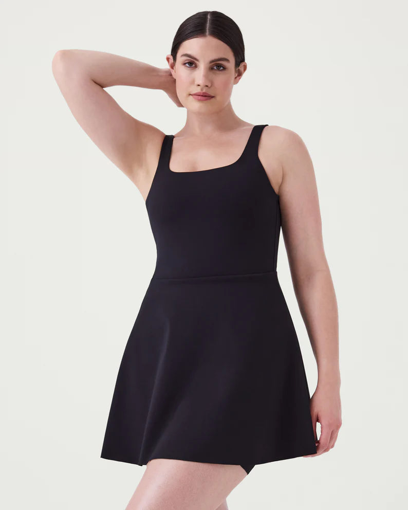 Spanx The Get Moving Easy Access Square Neck Dress  in very black-front 