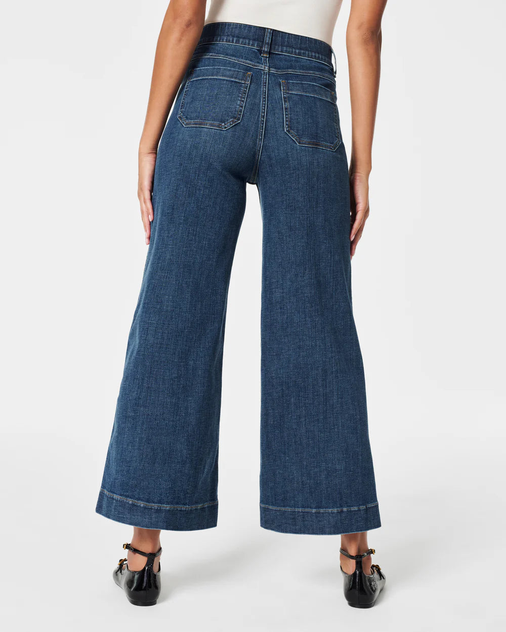 SPANXshape everywear cropped wide leg jeans with patch pockets in shaded blue