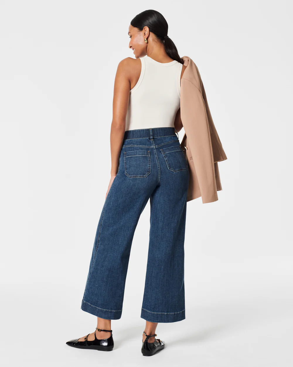 SPANXshape everywear cropped wide leg jeans with patch pockets in shaded blue