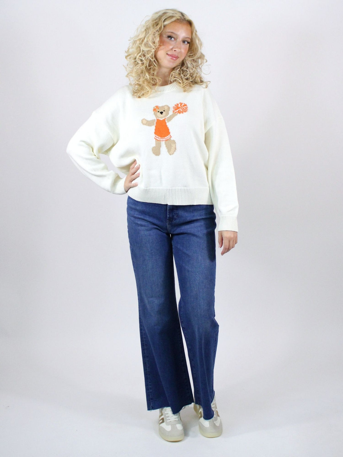 Spirit Squad Teddy Sweater in white and orange