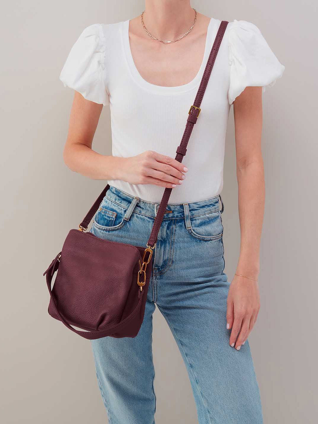 HOBO Starr Convertible Shoulder Bag Mulberry Glaze Pebbled Leather