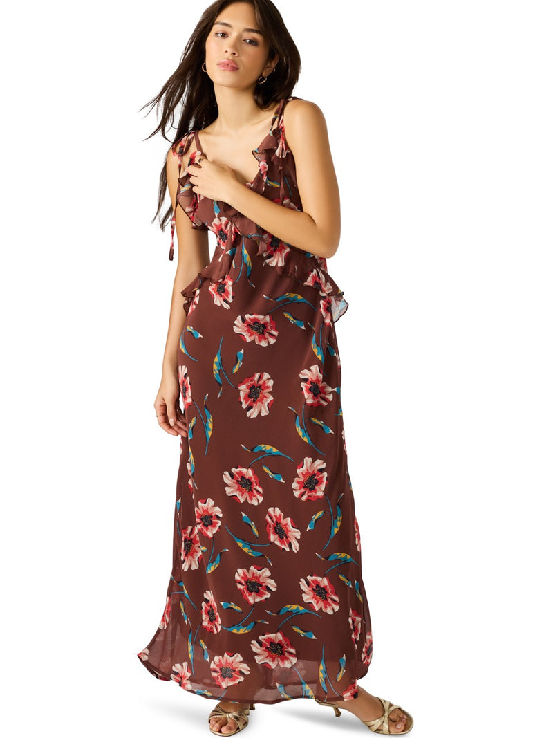 Steve Madden Adalina Floral Ruffle Maxi Dress in brown 