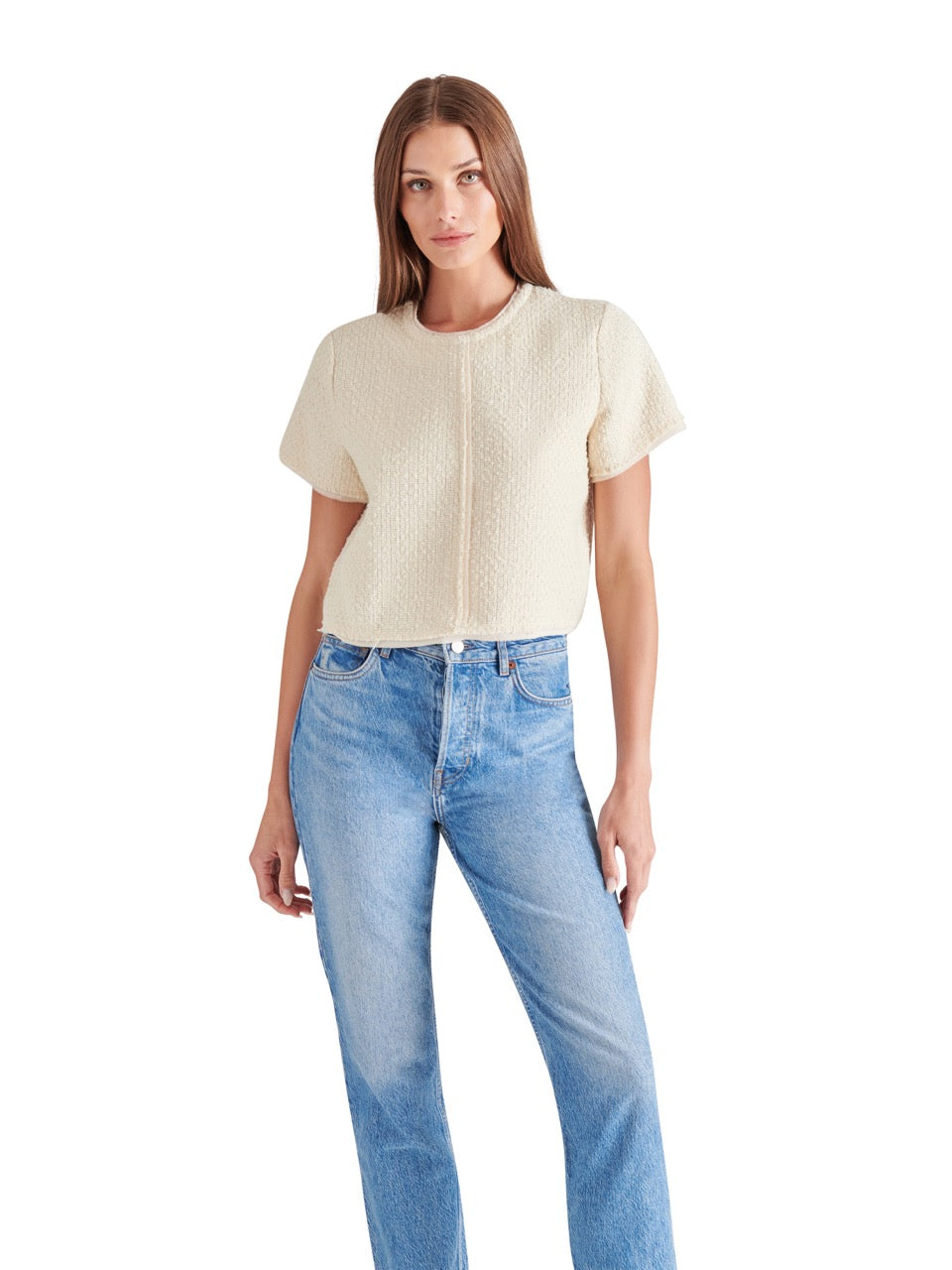 Steve Madden Addie Boxy Crop Sweater in winter white-front