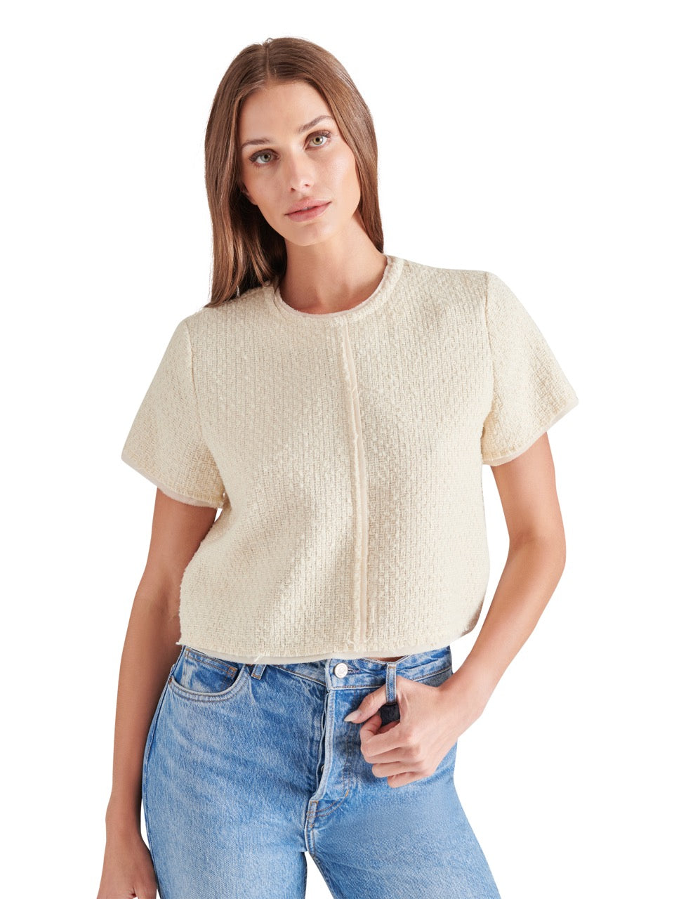 Steve Madden Addie Boxy Crop Sweater in winter white-front