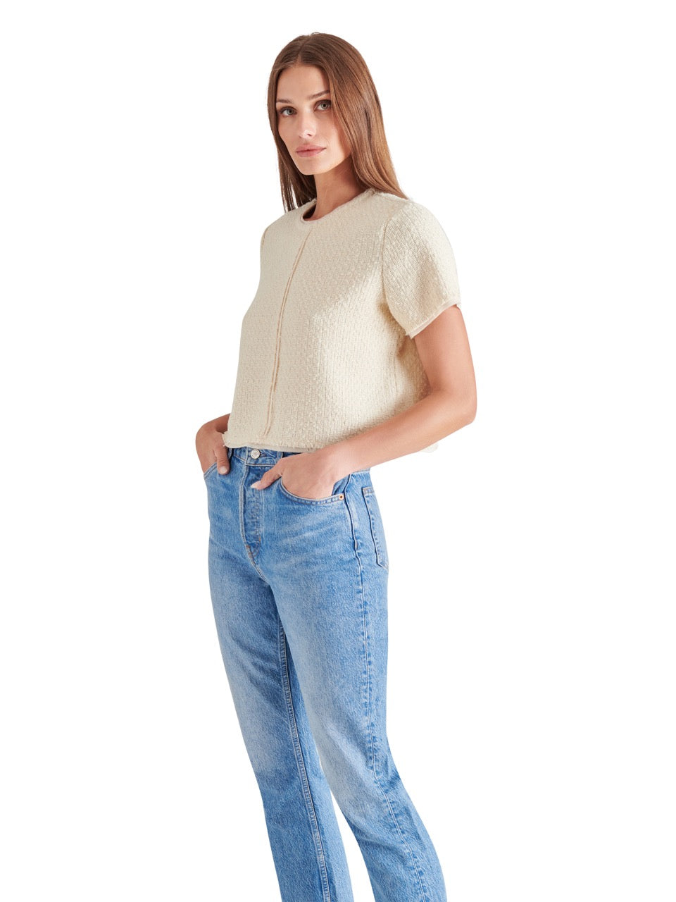 Steve Madden Addie Boxy Crop Sweater in winter white-side