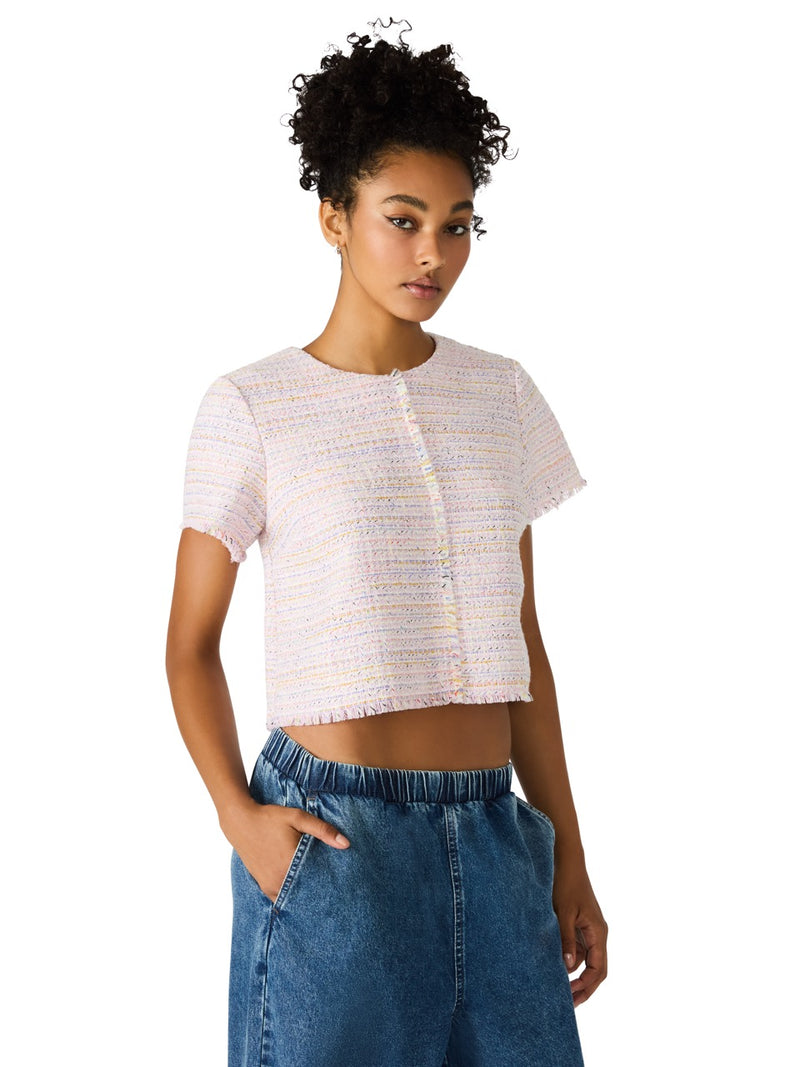 Steve Madden Addie Textured Tweed Top blush plaid