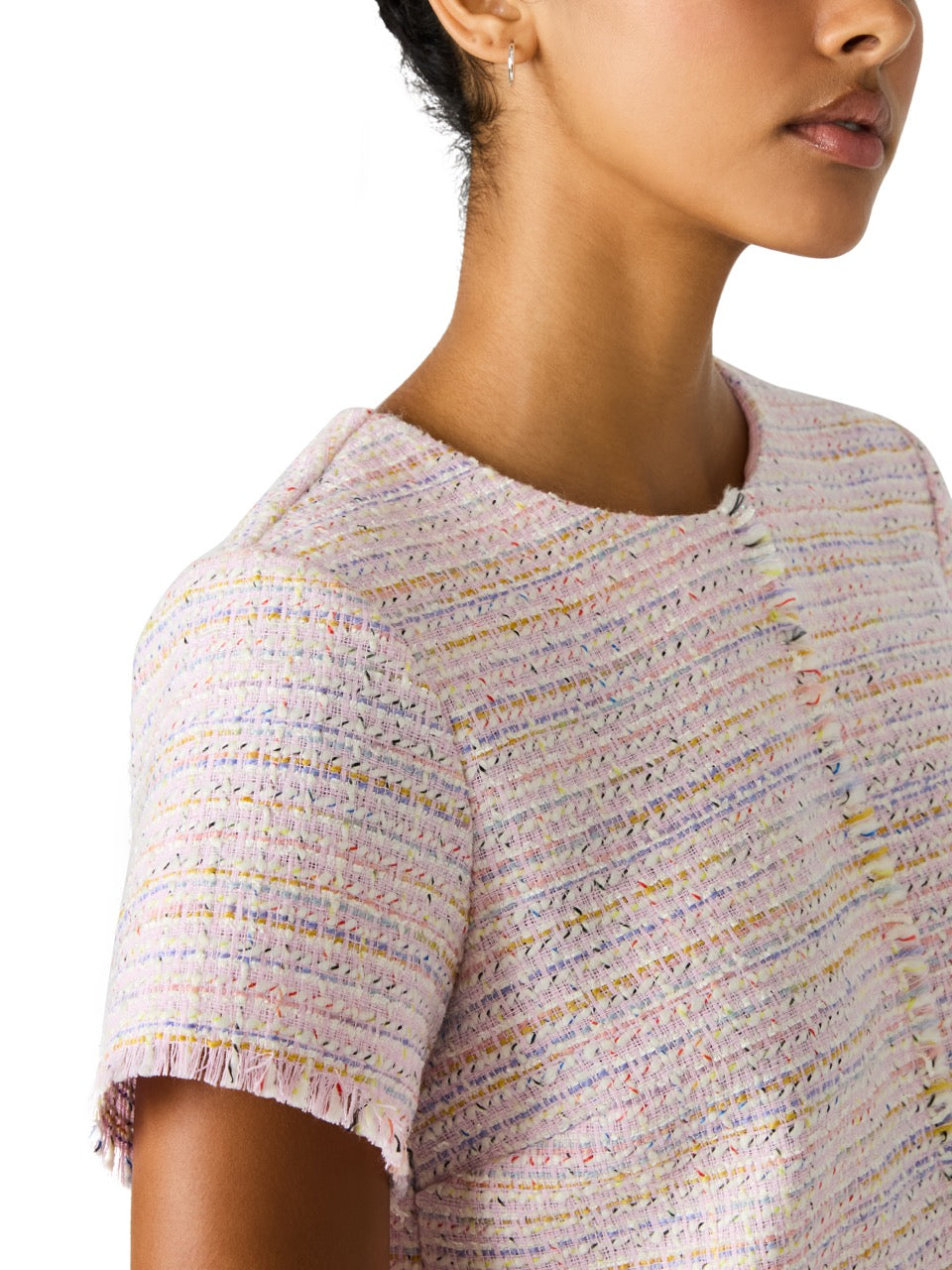 Steve Madden Addie Textured Tweed Top blush plaid