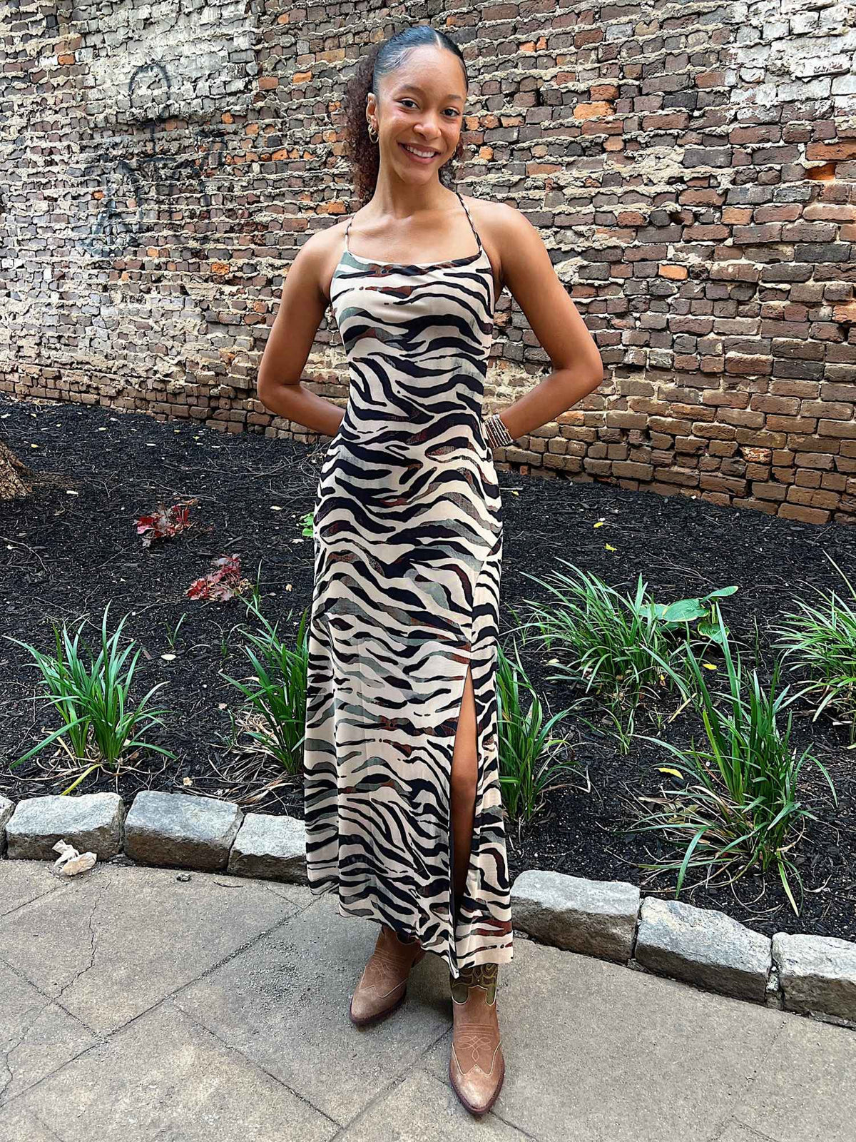 Steve Madden Adella Maxi Cami Dress Caramel Zebra