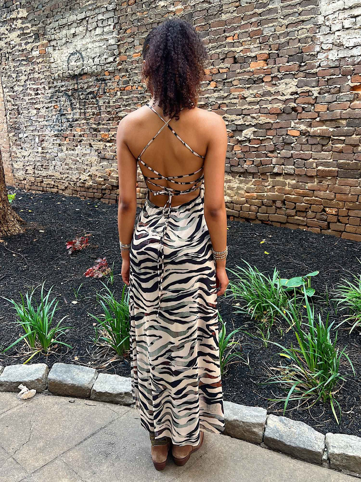 Steve Madden Adella Maxi Cami Dress Caramel Zebra