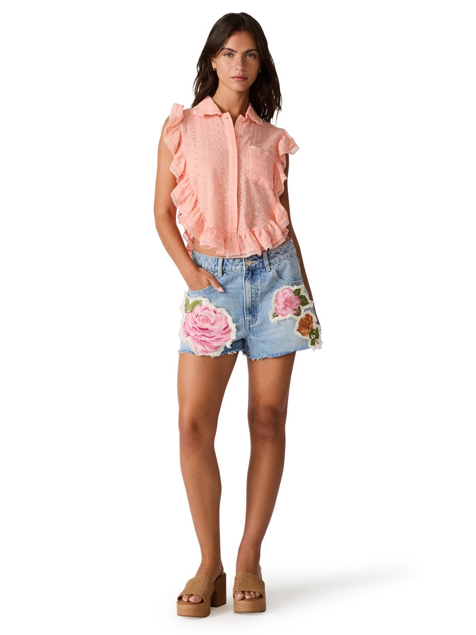 Steve Madden Adelyn Ruffle Eyelet Top apricot gelato