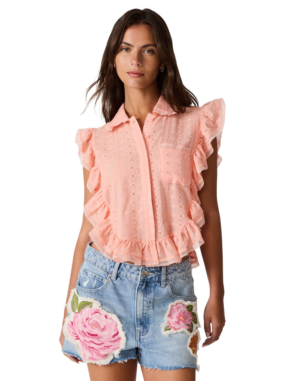 Steve Madden Adelyn Ruffle Eyelet Top apricot gelato