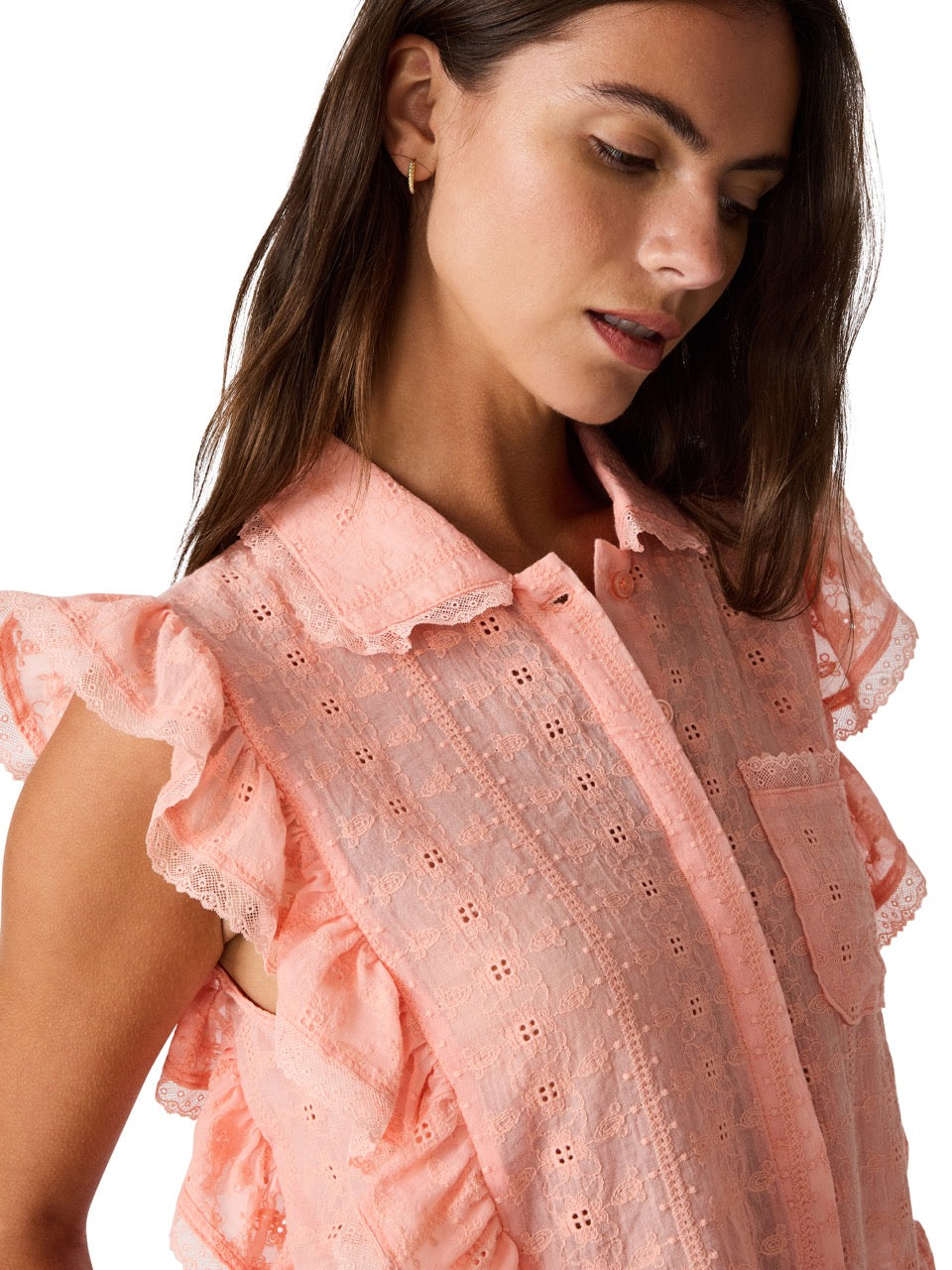Steve Madden Adelyn Ruffle Eyelet Top apricot gelato