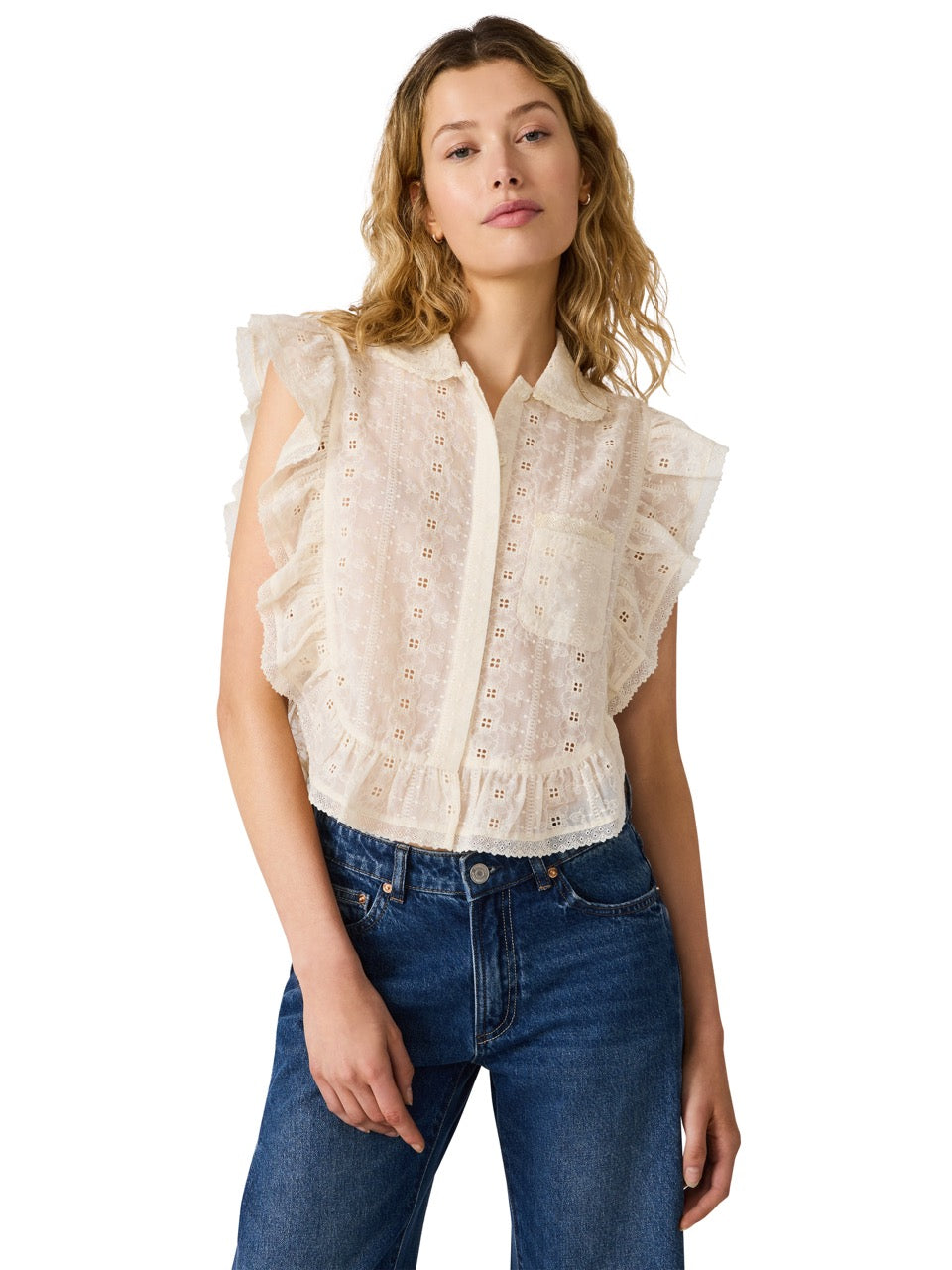 Steve Madden Adelyn Ruffle Eyelet Top natural