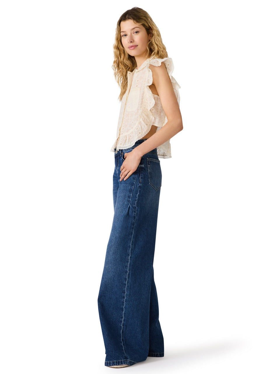 Steve Madden Adelyn Ruffle Eyelet Top natural