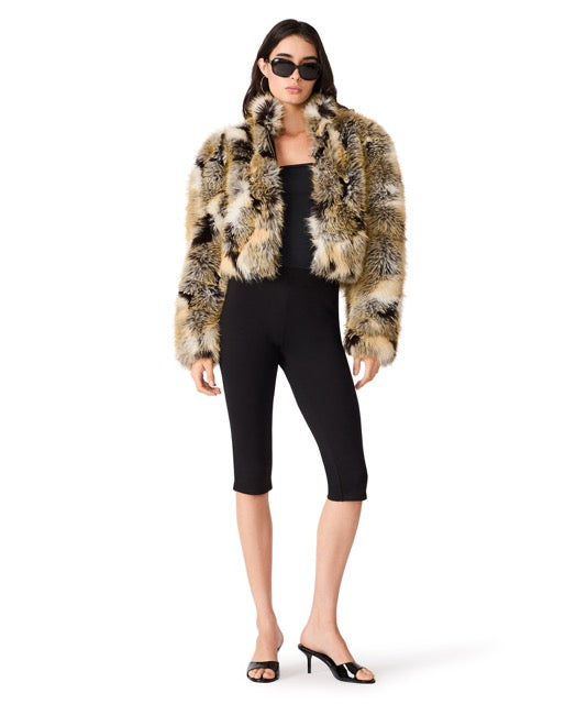 Steve Madden Ainslie Faux Fur Crop Jacket saddle brown 