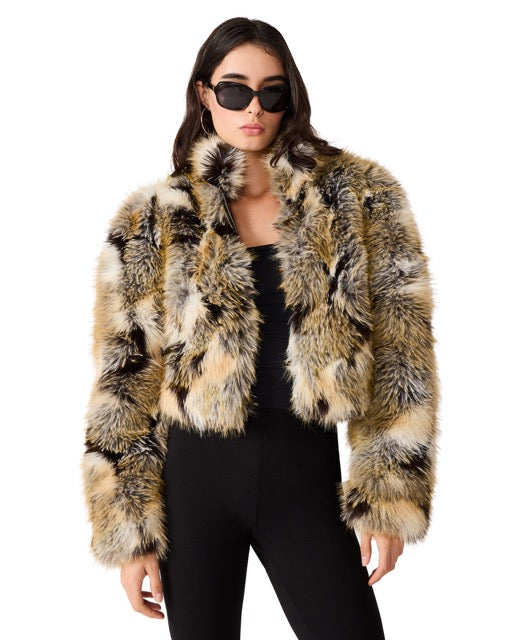 Steve Madden Ainslie Faux Fur Crop Jacket saddle brown 