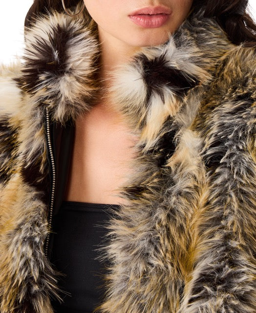 Steve Madden Ainslie Faux Fur Crop Jacket saddle brown 