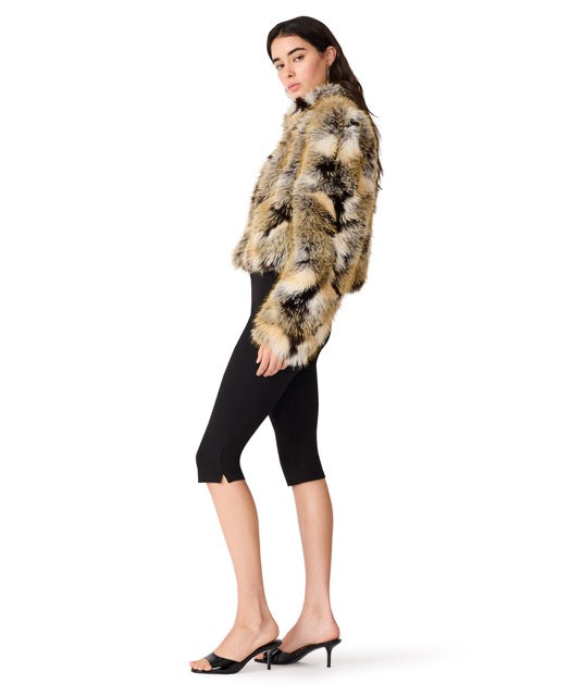 Steve Madden Ainslie Faux Fur Crop Jacket saddle brown 