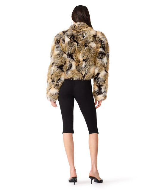 Steve Madden Ainslie Faux Fur Crop Jacket saddle brown 
