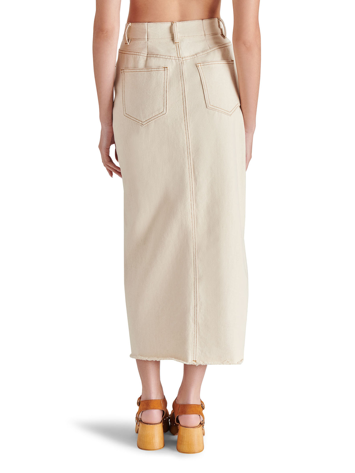 steve madden avani denim midi skirt in ivory with front slit