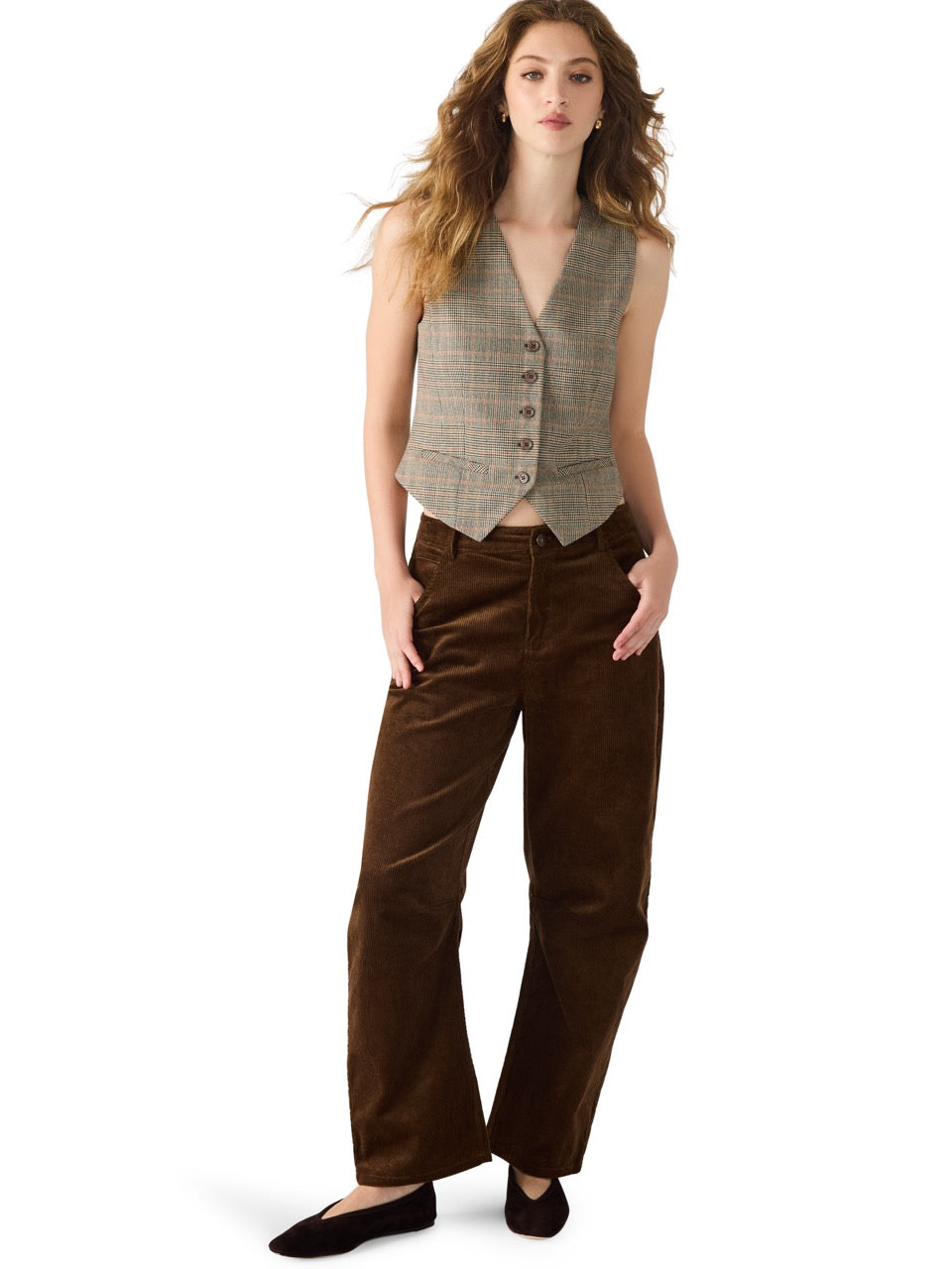 Steve Madden Barrett Plaid Vest Top in brown 