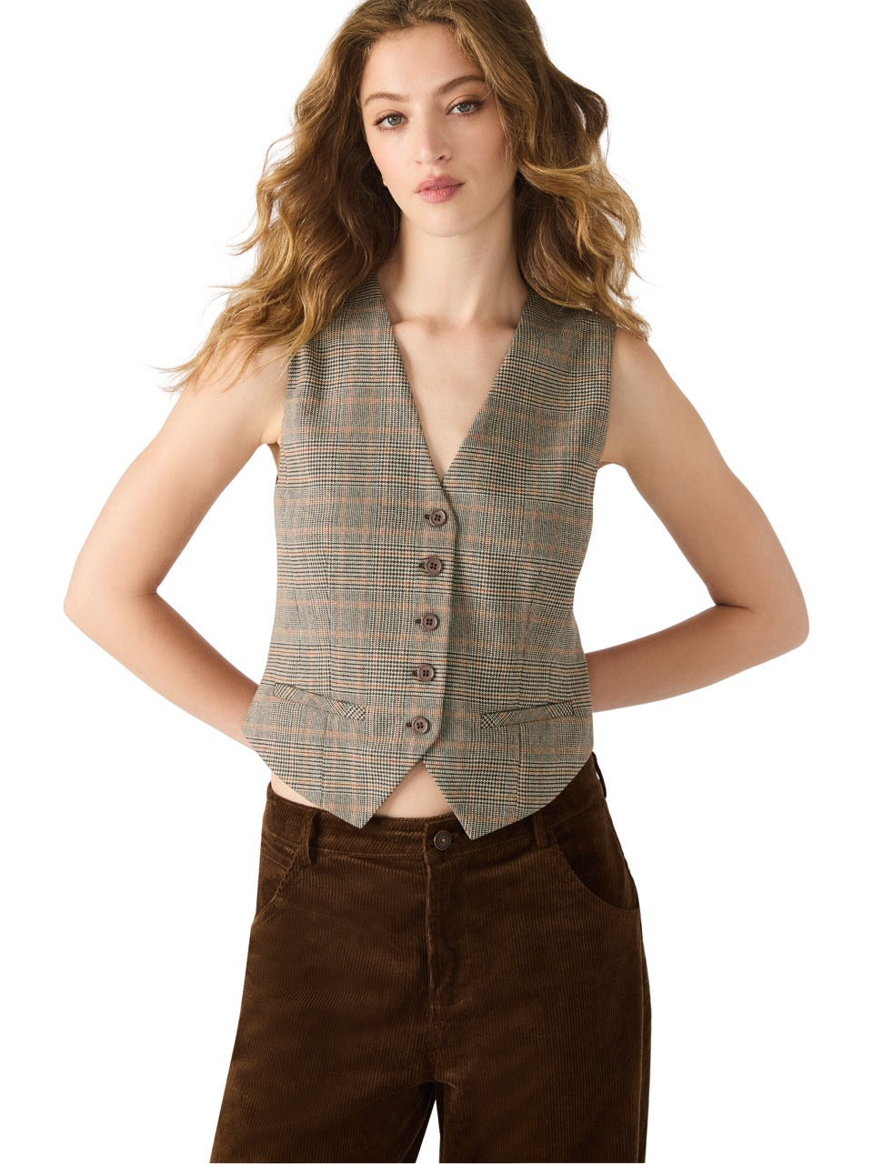 Steve Madden Barrett Plaid Vest Top in brown 