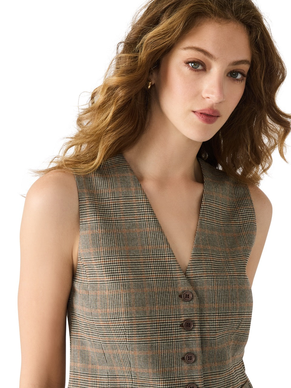 Steve Madden Barrett Plaid Vest Top in brown 