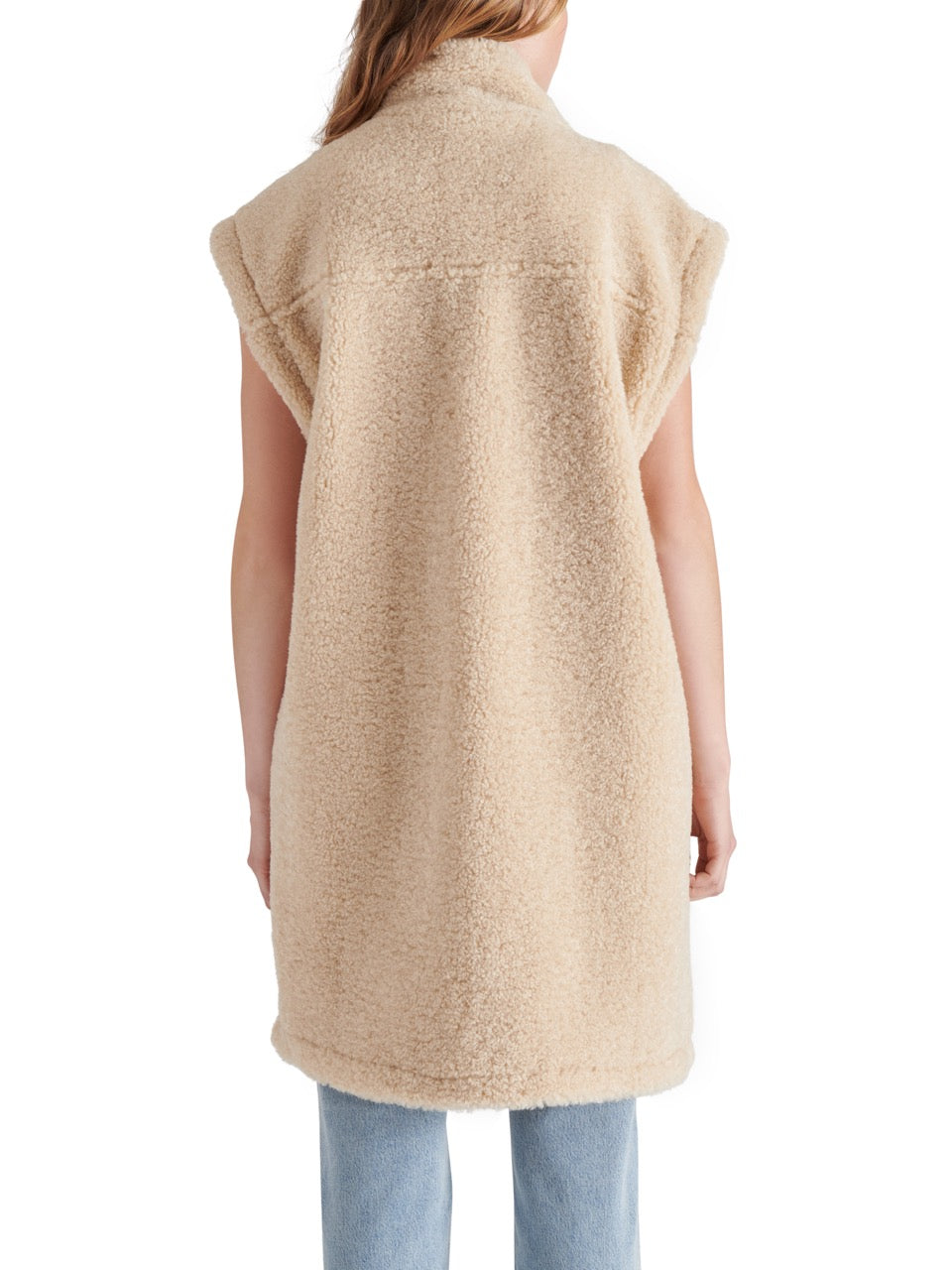 steve madden benit oversized sherpa vest in natural-back