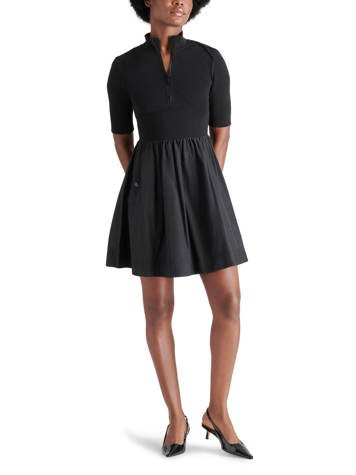 Steve Madden Berlina Ribbed Bodice Mini Dress in Black