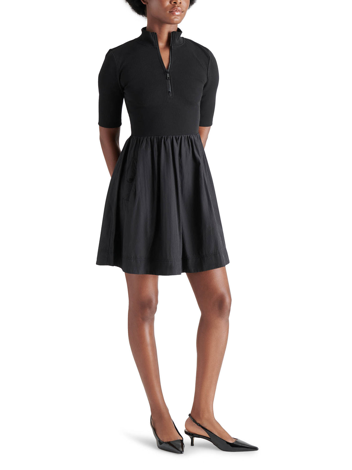 Steve Madden Berlina Ribbed Bodice Mini Dress in Black