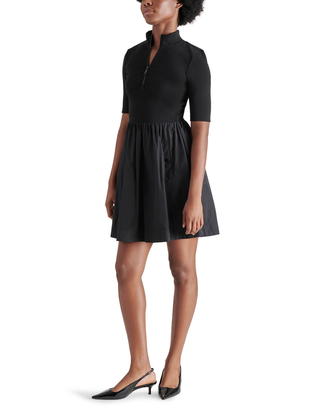 Steve Madden Berlina Ribbed Bodice Mini Dress in Black