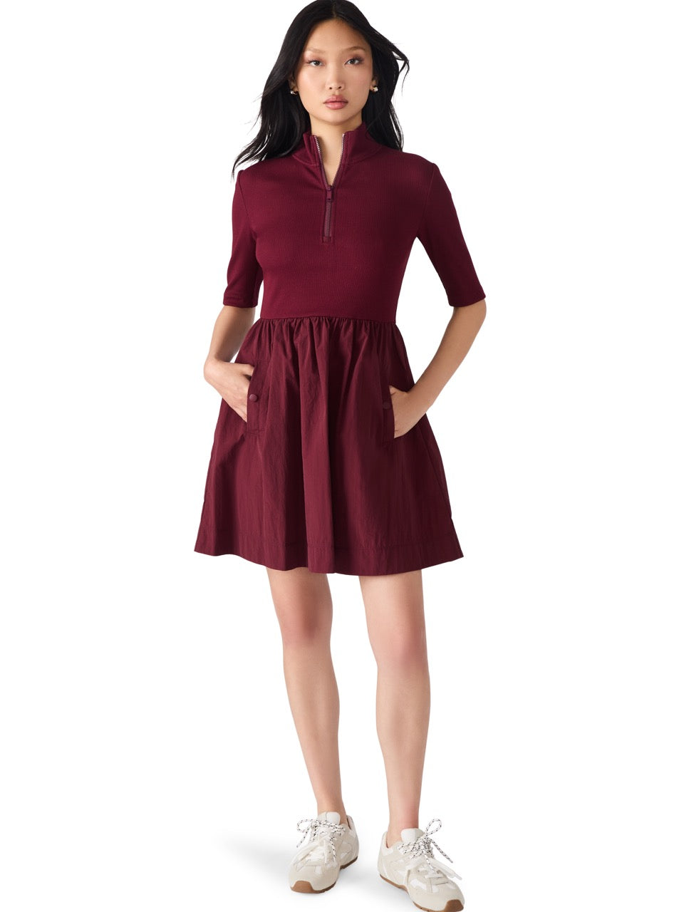 Steve Madden Berlina Ribbed Bodice Mini Dress in wine 