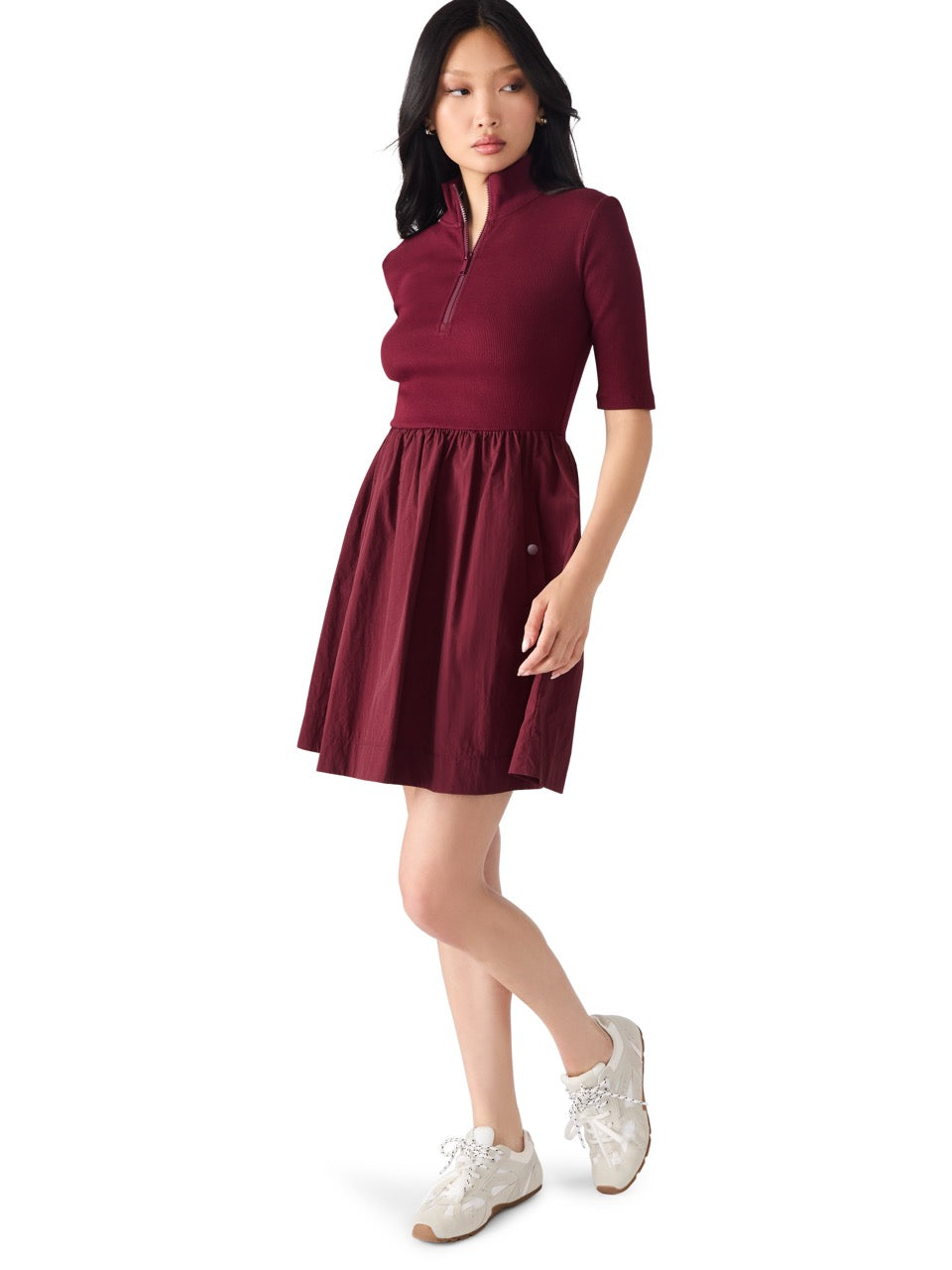 steve madden mini dress Steve Madden Berlina Ribbed Bodice Mini Dress WINE / L