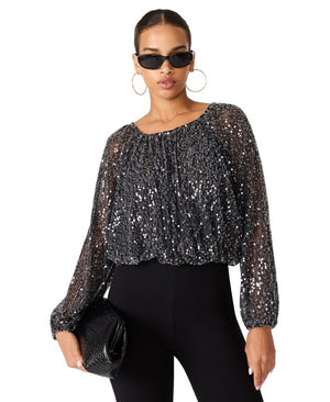 Steve Madden Beverlie Sequin Embellished Top black 