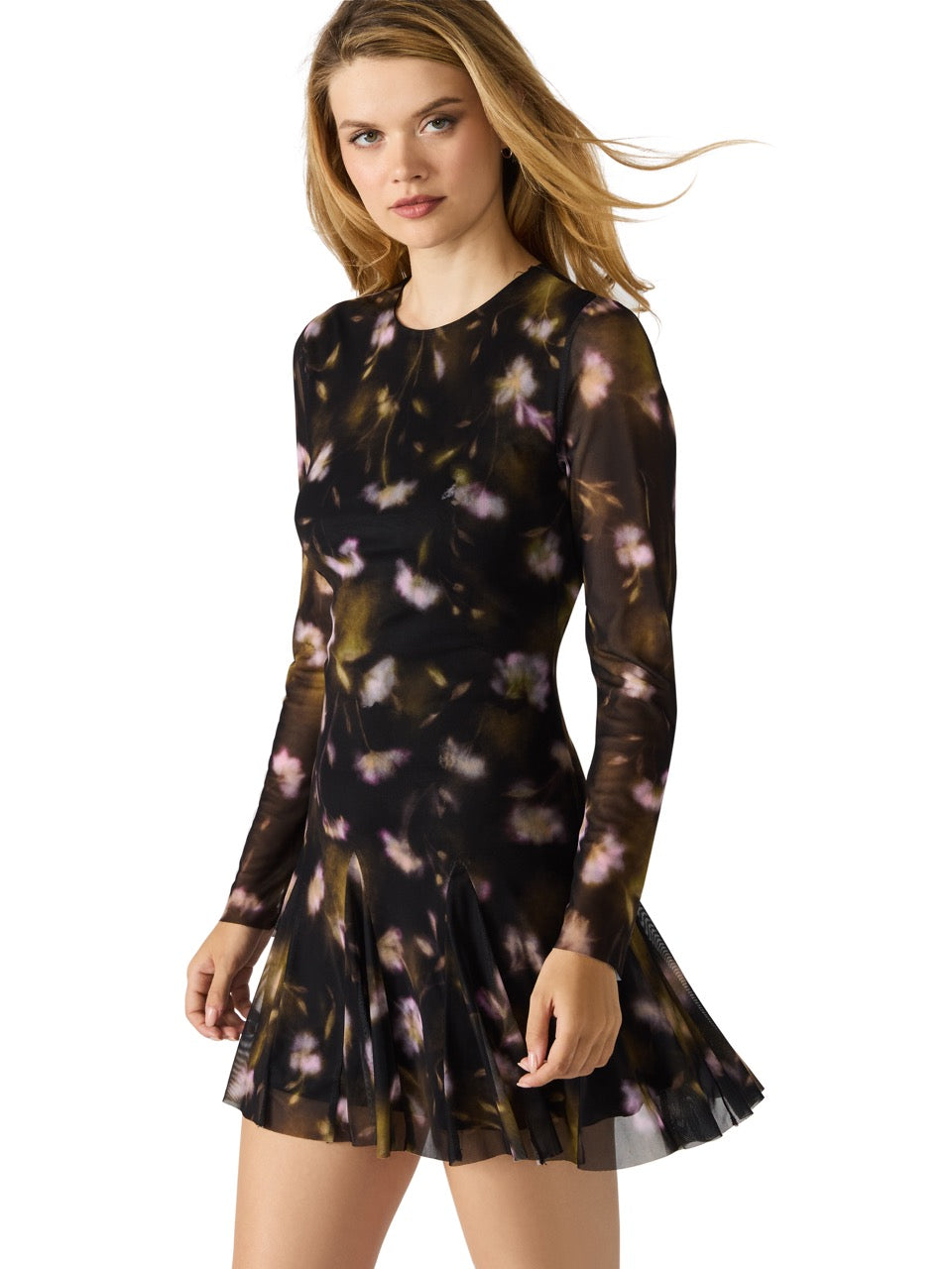 Steve Madden Bliss Floral Flowy Mini Dress black ditsy