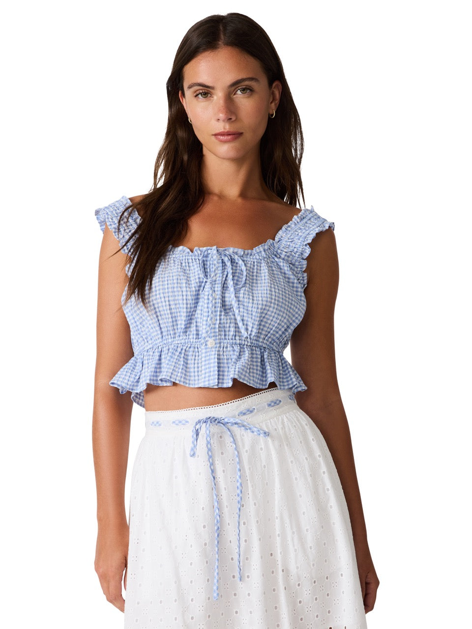 Steve Madden Brooklyn Crop Top pale blue check 