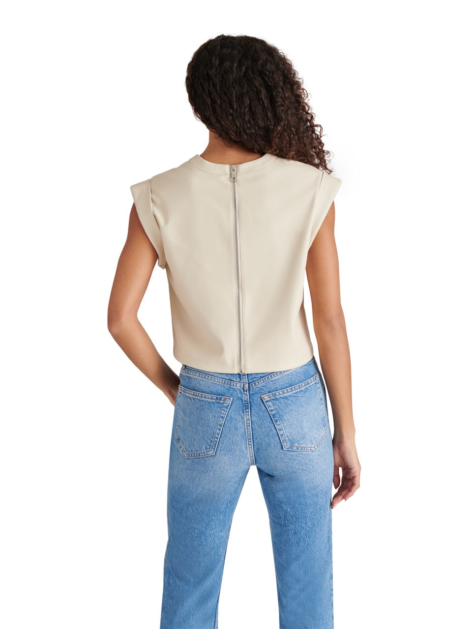 Steve Madden Cat Faux Leather Top in bone-back