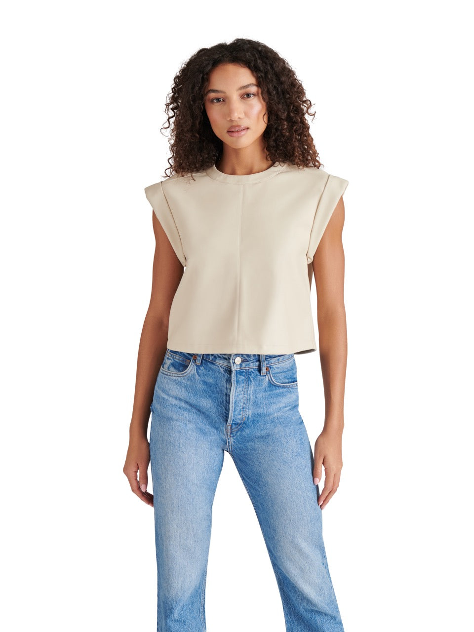 Steve Madden Cat Faux Leather Top in bone-front