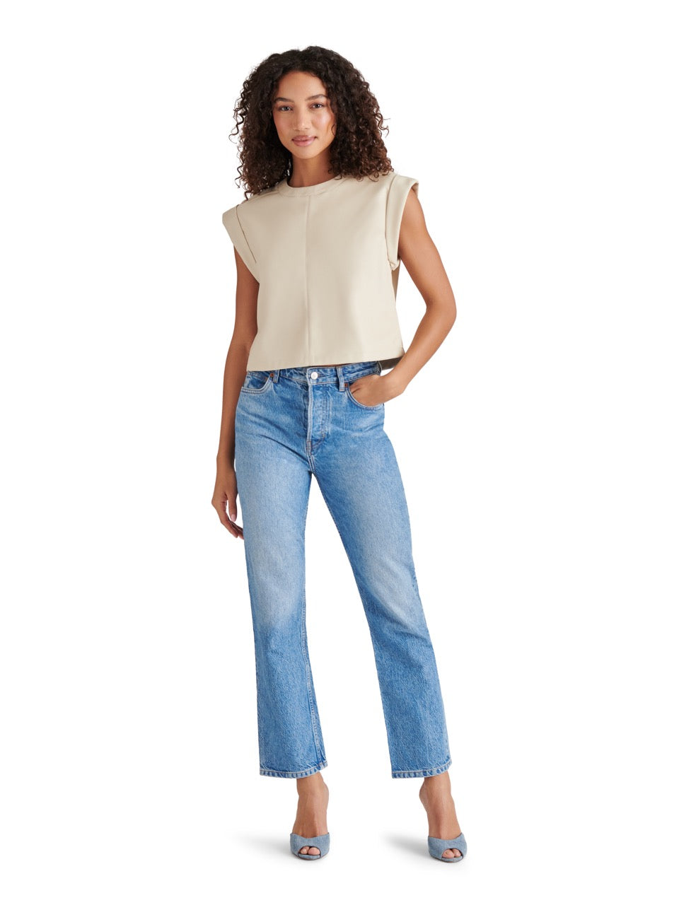 Steve Madden Cat Faux Leather Top in bone-front