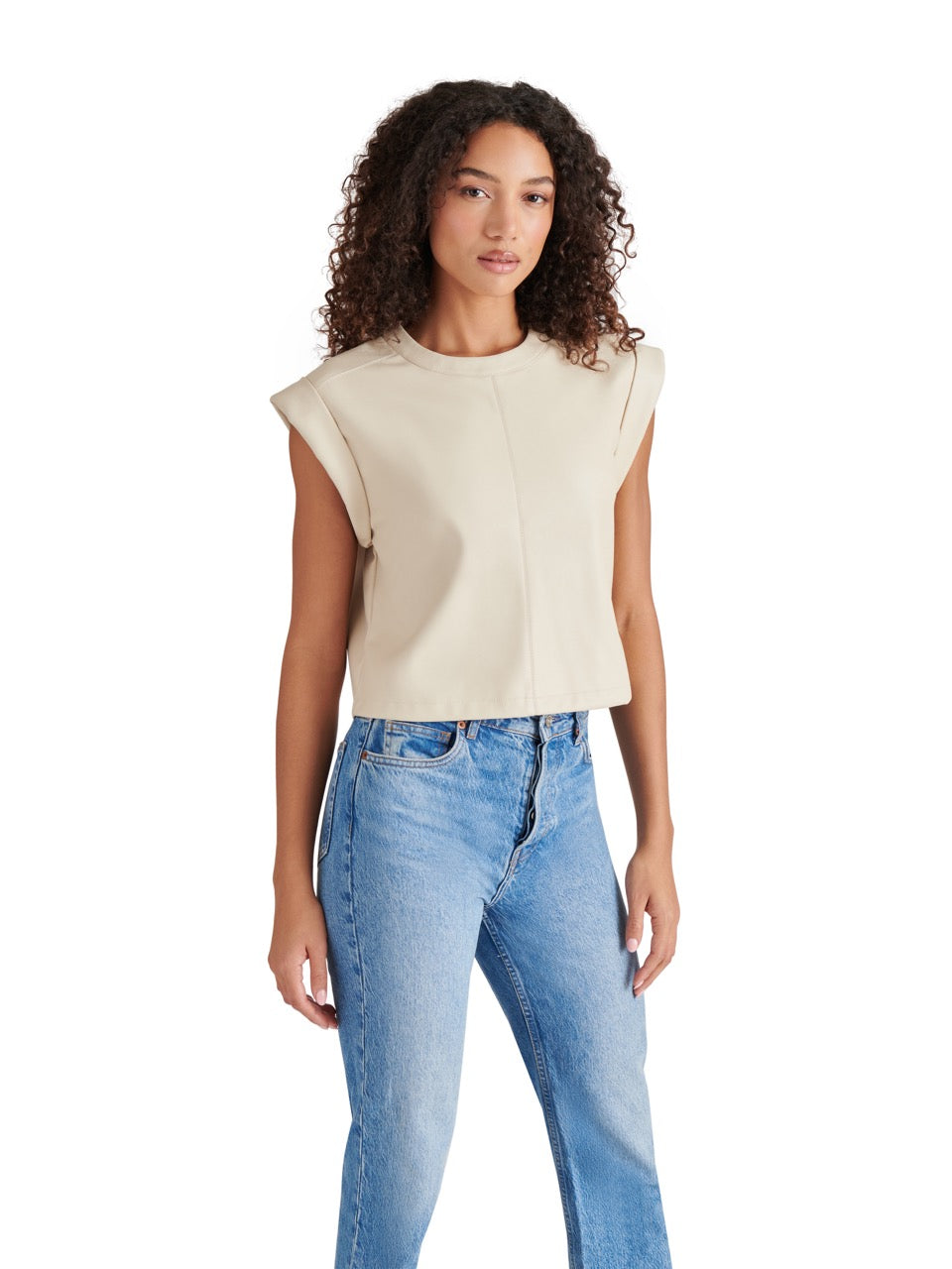 Steve Madden Cat Faux Leather Top in bone-front